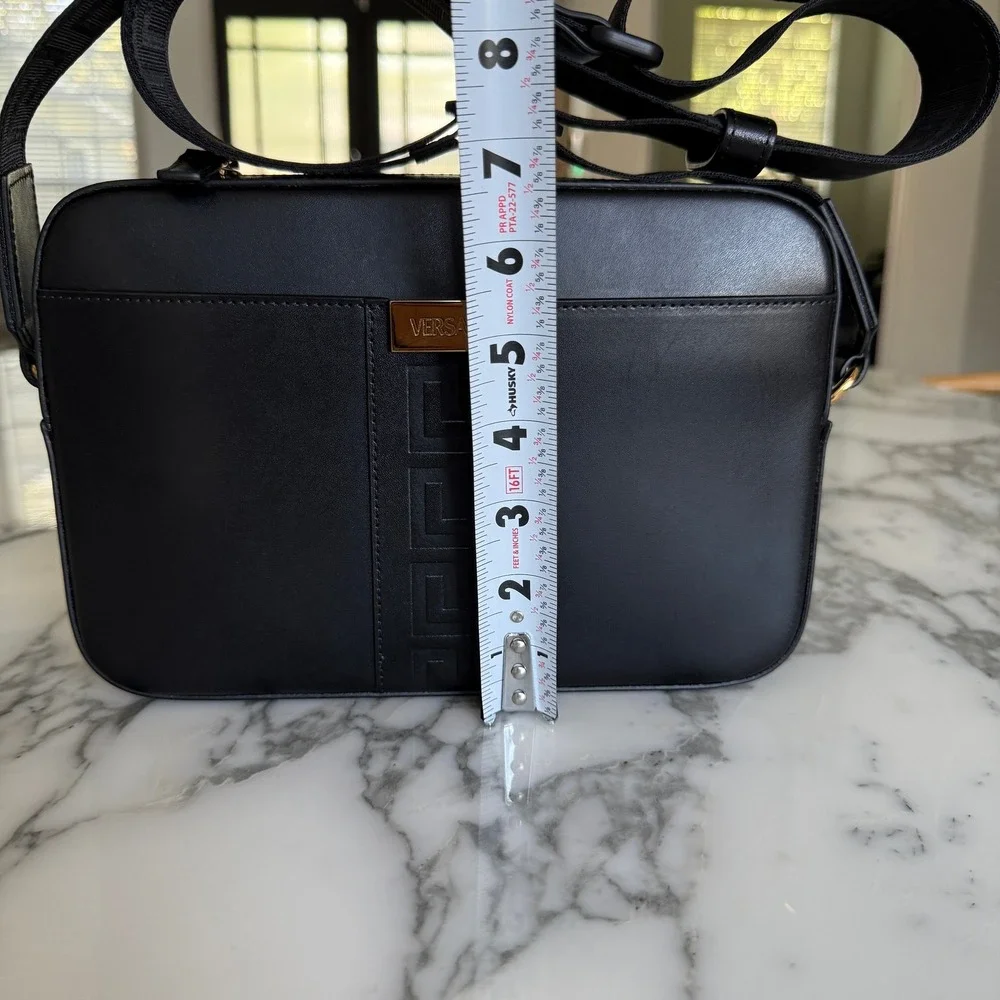 Versace Black Box Leather Shoulder Bag Embossed Greca Crossbody 1010737 Italy